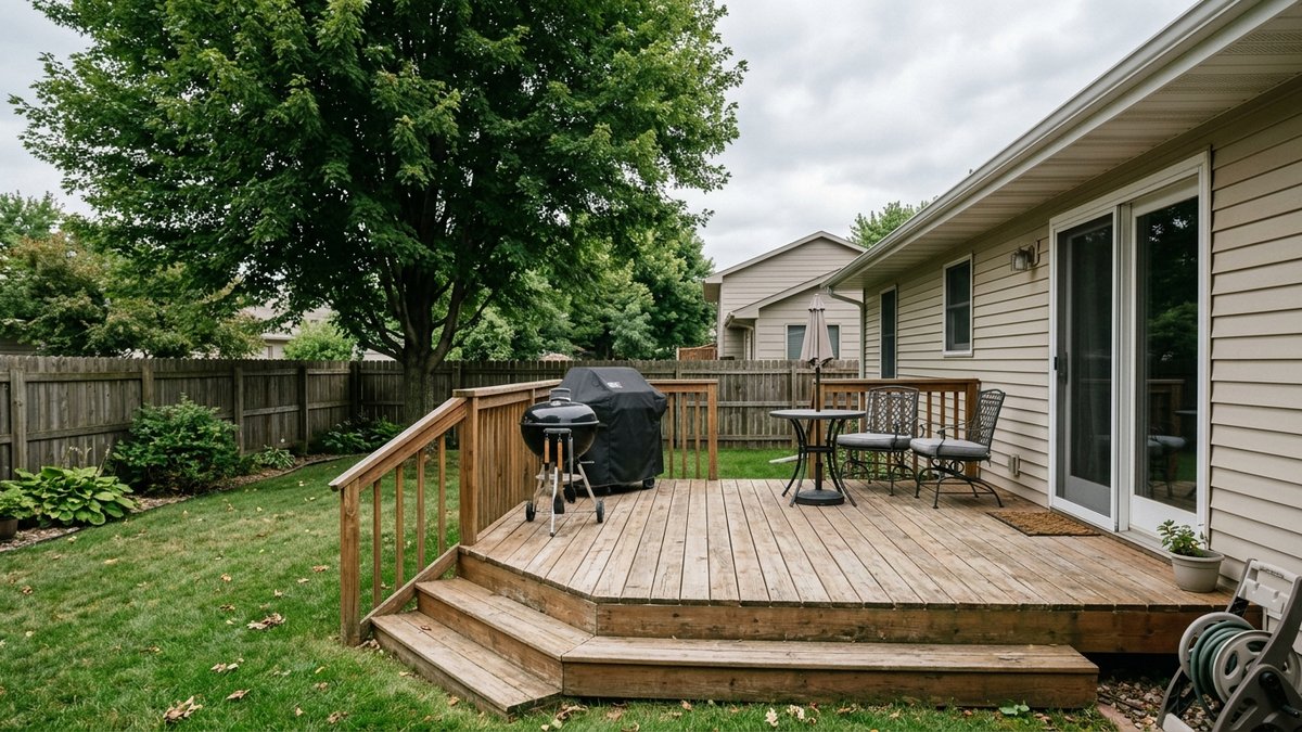 Backyard deck and fenced yard.