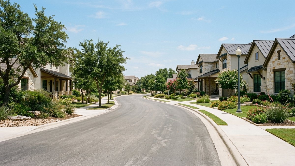 Natural Veramendi style neighborhood street. Used for neighborhood and market posts.